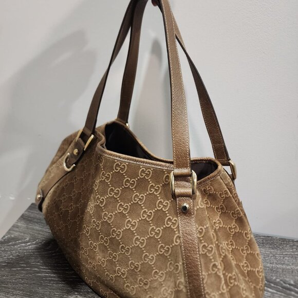 Vintage Gucci Abbey D Ring Suede Shoulder Monogram Tote Bag - Picture 2 of 13